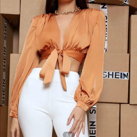 SHEIN puff sleeve tie front top - Picture 4 of 5